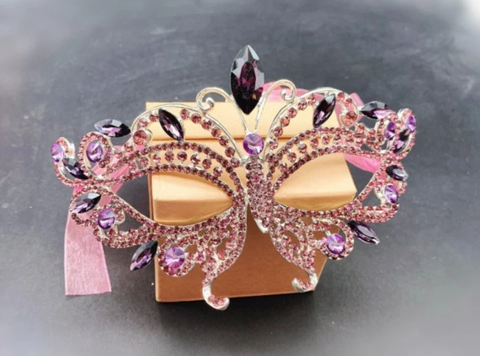 Bridal Rhinestone Masquerade Eye Mask, Ball Halloween, Party, Venetian, Cosplay - Image 2 of 2