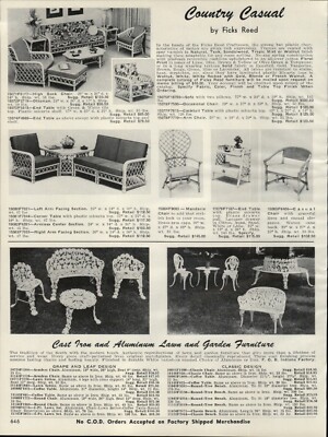 1963 PAPER AD Ficks Reed Craftsman Rattan Patio Furniture Sofa Settee 