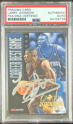 Larry Johnson auto 1997 NBA Hoops #334 card New York Knicks PSA
