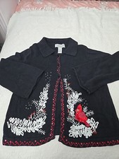 Tiara International Sweater Womens LG Black Knit Christmas Collection Sweater