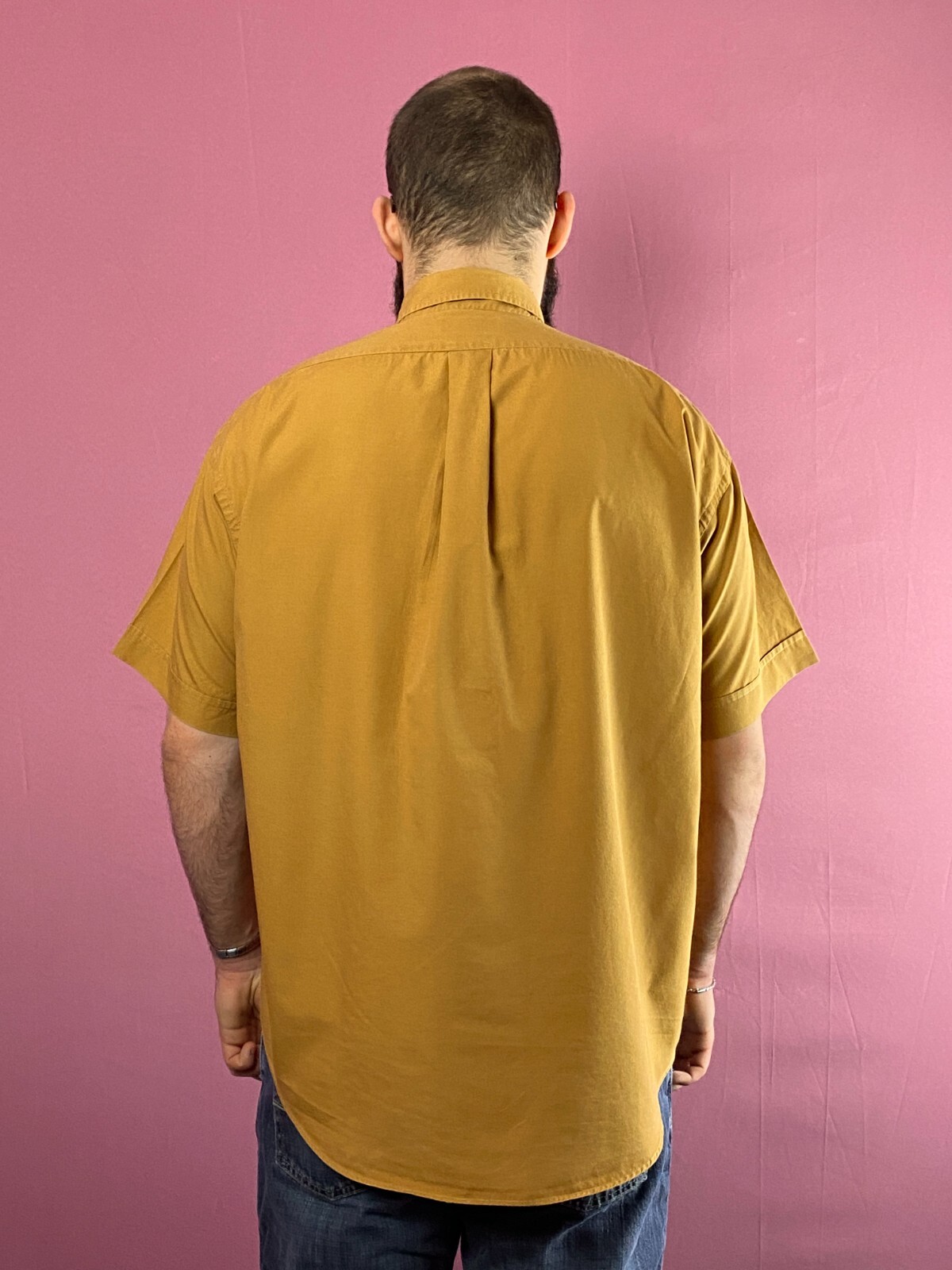 Rara camicia Yves Saint Laurent vintage uomo marrone chiaro manica corta L