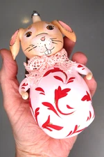Vintage Blown Glass Embellished BUNNY Jumbo Christmas Ornament De Carlini Italy