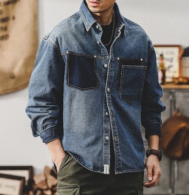 Autumn New Denim Jacket Mens Autumn Retro Workwear Jacket Long Sleeved Shirt