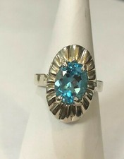 Beautiful Natural Color Swiss Blue Topaz 925 Sterling Silver Ring  S.6.5 US.