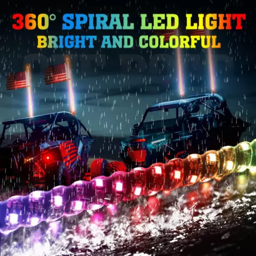 Pair 2FT Whip Lights 366 Modes & APP Control LED RGB Antenna Flag Remote UTV ATV - Picture 4 of 6