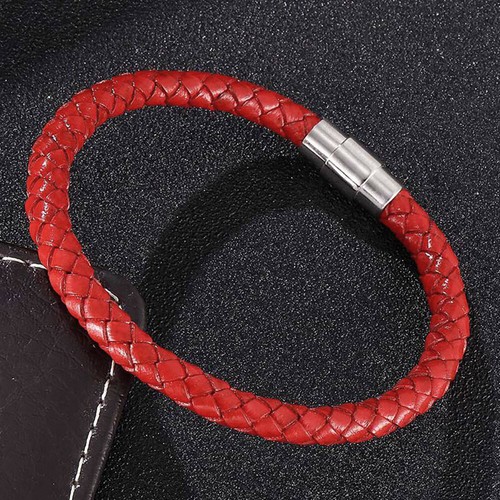 Zense - Pulsera de piel trenzada para hombre en color rojo ZB0258 - Imagen 3 de 9