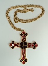 Vintage Red and Gold Tone Cross Necklace from England