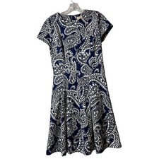 MICHAEL KORS Women’s Blue Paisley Print Dress Pleated Size US 8 (LBS24)