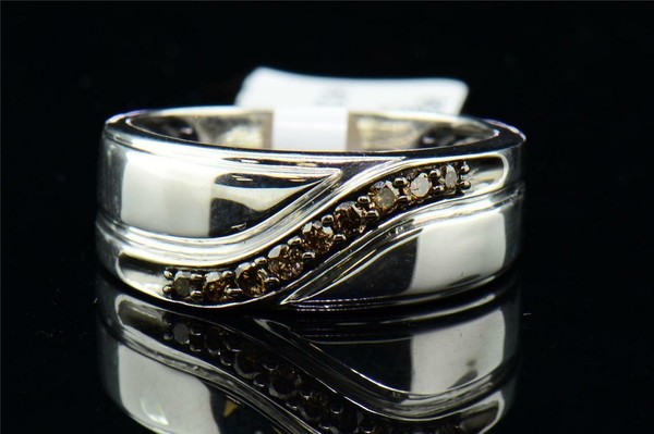 Herren Sterlingsilber & Cognac Brown Diamant Verlobungsring Ehering .25 Karat-image