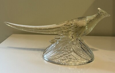 Vtg K.R. Haley Ring Neck Pheasant Clear Art Glass Figurine Bird 11 3/4'' L x 5.5H