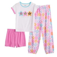 Girls Barbie Pajamas Set T Shirt Pants Shorts 4 5 XS Kids Pink 3 Piece Set NWT