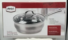 Parini 9.5 In Stainless Saute Pan w/Glass Lid - New in Box!