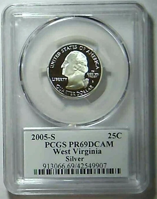 2005-S 25C State Quarter West Virginia PCGS PR69 DCAM 90% Silver 21lotu1230 - Image 2 of 2