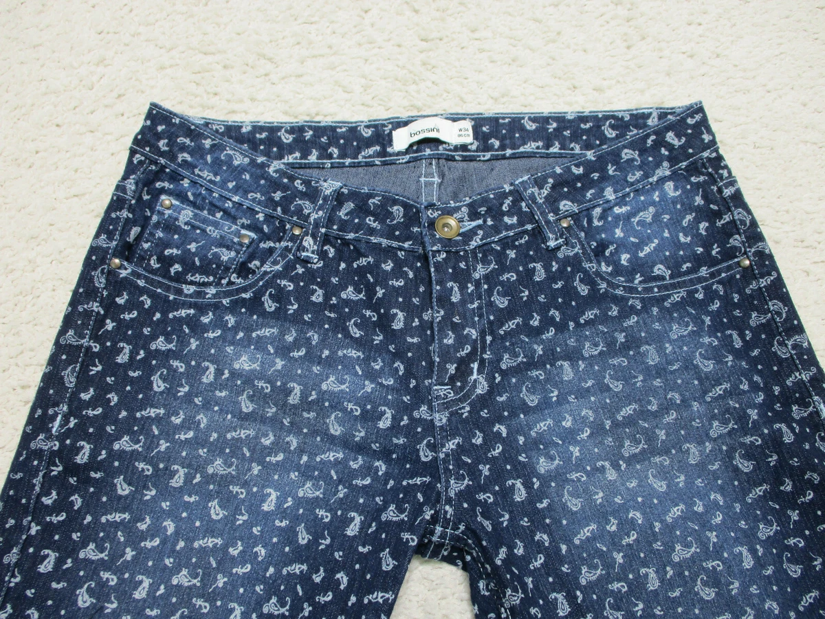 Bossini Jeans 34 Womens Regular Size Blue Denim Paisley Slim