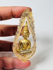 Phra Yot thong flag Buddha Gold Leklai Magic AMULET Natural energy Lucky wealth