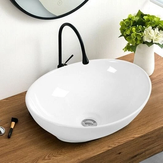 Oval Bathroom Basin Ceramic Vessel Sink - Color: White - Image 4 of 4