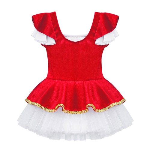 Girls Christmas Elf Santa Claus Costume Princess Dance Tutu Dress Dancewear - Picture 13 of 49