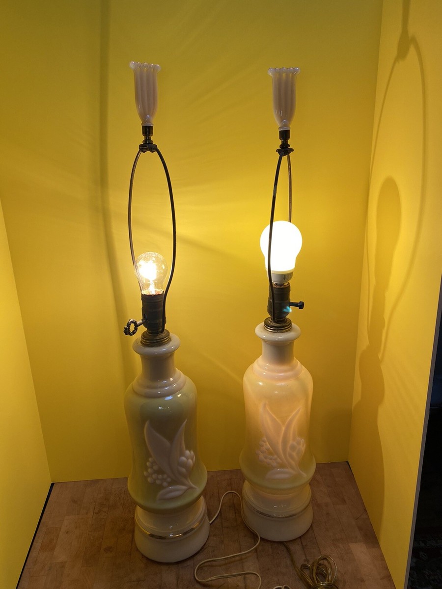 Pair of Aladdin Alacite Table Lamps Chartreuse and Cream Lily of