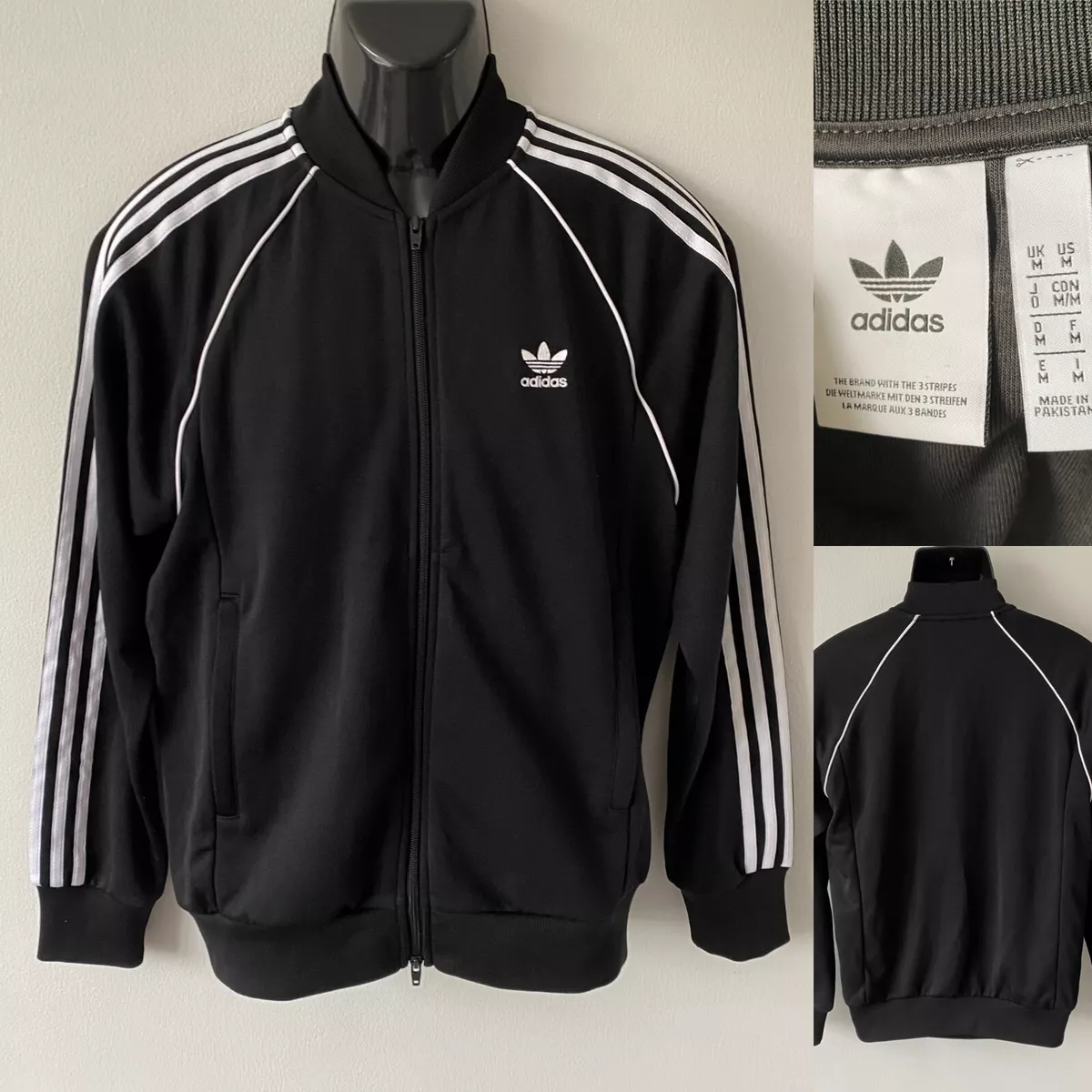 ADIDAS Black Cotton Blend Zip Up Top Sweatshirt Jacket White