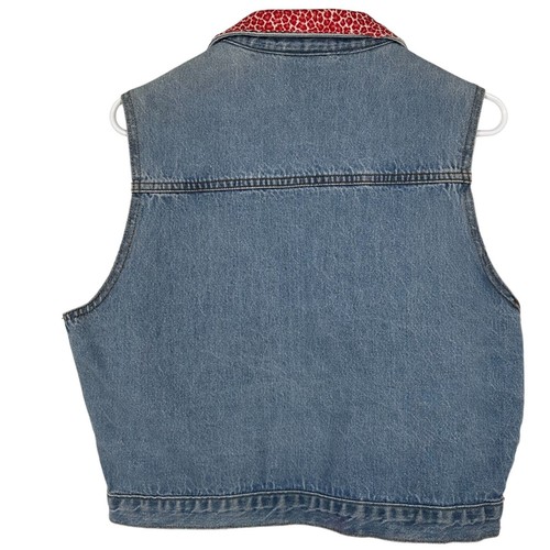 Faded Glory VTG Jean Vest Beaded Red Leopard Jacket Sleeveless Women Large - Picture 9 of 11