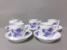 RICHARD GINOR Set of 5 Demitasse Cup & Saucers - White With Blue Flowers