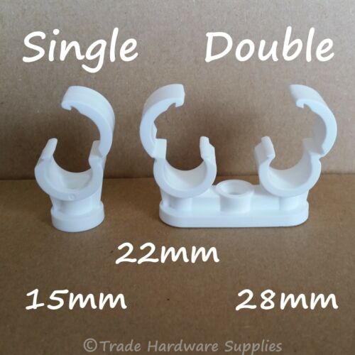 Clips de tubería de plástico garra de bloqueo rápido individuales y dobles 15 mm, 22 mm, 28 mm - Imagen 1 de 6