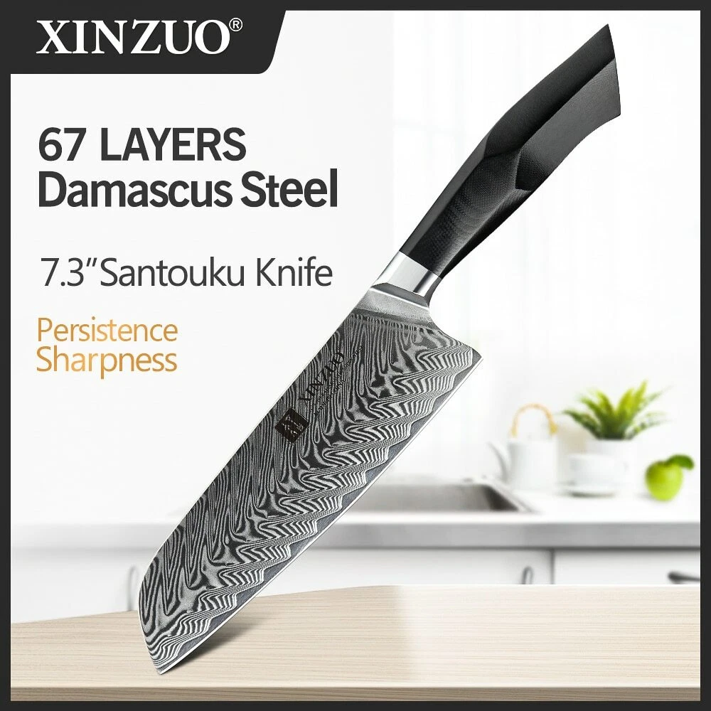 New Santoku Knife 67 Layers Damascus Steel Kitchen Knives Mosaic Rivet Handle