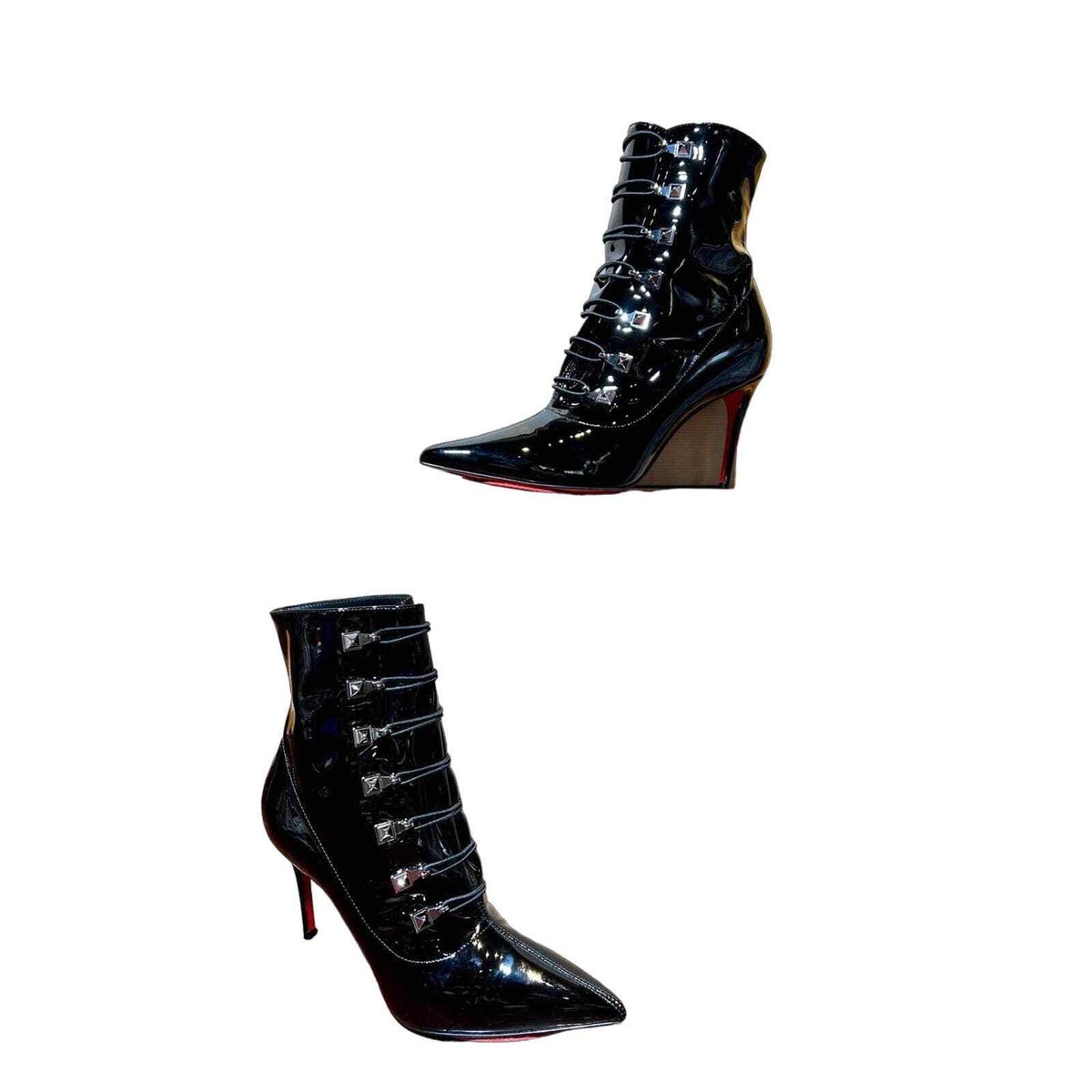 Christian Louboutin Black Patent Leather Ankle Boots 36 FRENCHISSIMA 85  PATENT | eBay