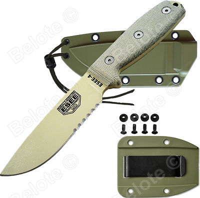 ESEE Model 4 Desert Tan Blade Serrated Micarta With OD Green Molded Sheath 4S-DT