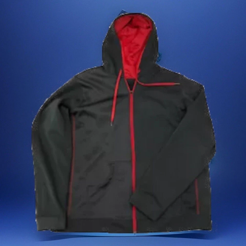 BCG Sudadera con Capucha Para Hombres L Atlética Cremallera Completa Sin Etiquetas L/Slv Gris Bolsillos Grandes Borde Rojo Foto 4 de 4