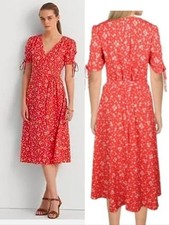 Lauren Ralph Lauren Ruched V-neck Floral Print Button Front Dress Size 20W