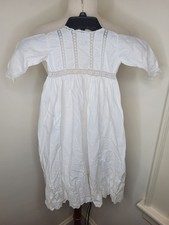Antiq White Baby Christening Baptism Gown Lace Embroidery Heirloom Flaw