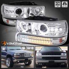 Fit 1999-2002 Chevy Silverado 00-06 Tahoe Suburban Projector Headlights Led Lamp