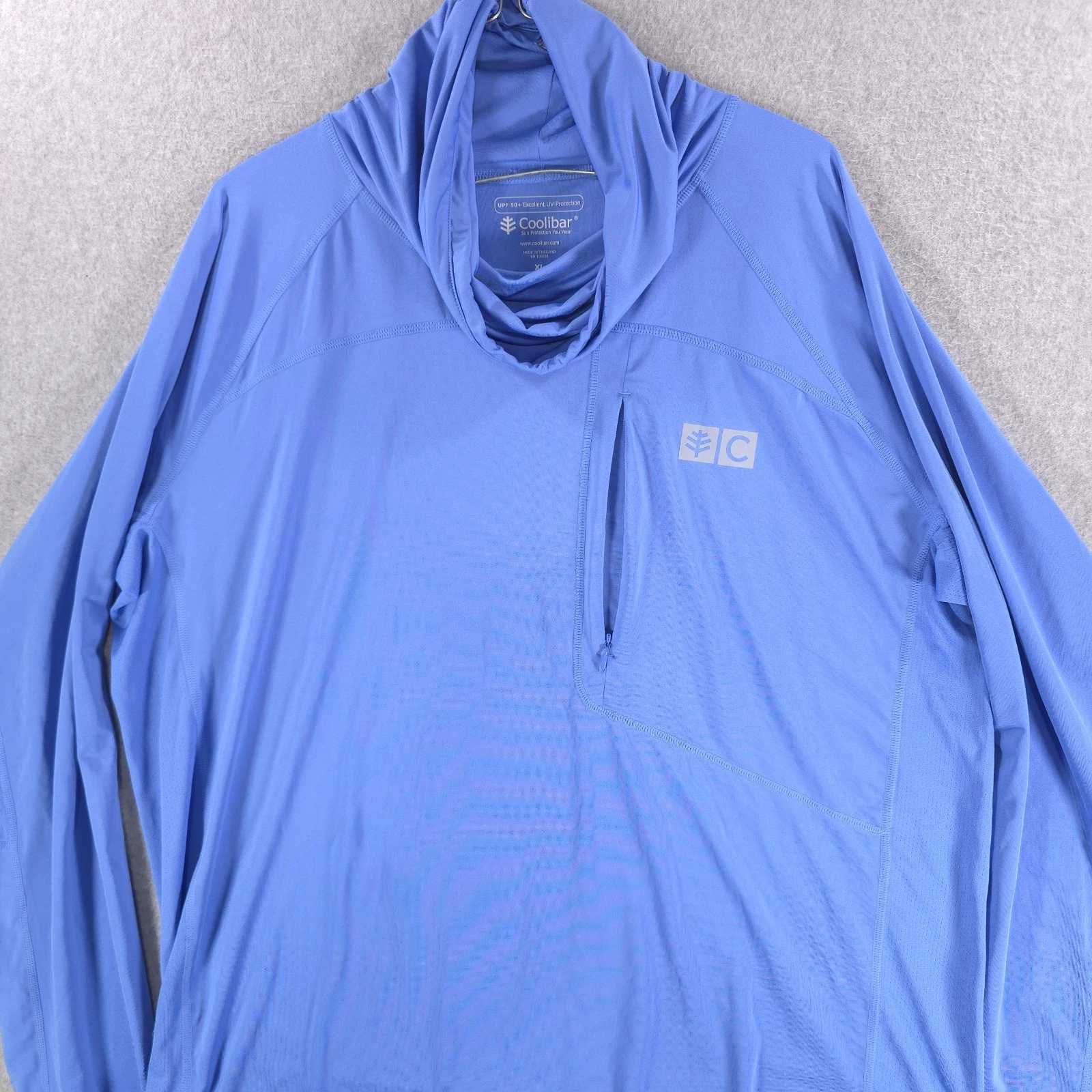 Coolibar Blue Andros Fishing Tee High Neck Gaiter UPF 50+ Sun Shirt Mens XL
