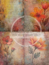 Patina Floral Script Quad | A4 Rice Paper | Paper for Decoupage
