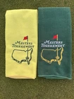 Augusta Masters Golf Towels Embroidered With Clips - Green and Yellow Set of 2