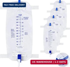 5 Pack 1000Ml Leg Bag Urinary Drainage Bag with anti Reflux Valve, 33.8Oz Large