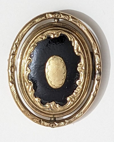 Civil War Era Mourning Swivel Jewelry Gentleman's Photo Jet Gold Locket Brooch - Picture 5 of 11