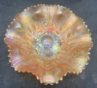 VINTAGE CARNIVAL NORTHWOOD MARIGOLD GOOD LUCK BOWL  “YELLOW IRIDESCENCE”