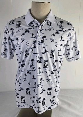 Robert Graham Polo Shirt Men's Small White Golf Paradise All Over Print