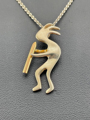 925 STERLINGSILBER KOKOPELLI MIT MESSING FLÖTE HALSKETTE 24'' MUSIK TRICKSTER 2140