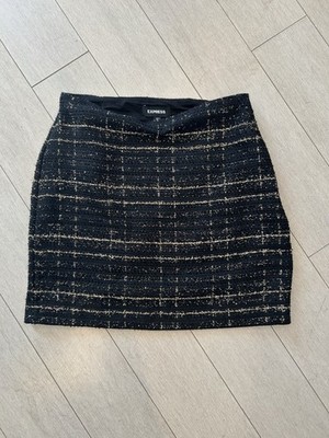 New! Express Black And Gold Tweed Miniskirt Size 6