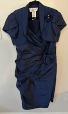 DAVID’S BRIDAL Dress & Cropped Jacket Blue Iridescent Taffeta Ruched Size 16 EUC