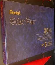 VINTAGE PENTEL COLOR PEN 35 COLORS FINE POINT No. S360-35A COMPLETE IN BOX 5 HL