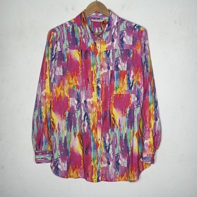 Soft Surroundings size XL Petite Tie Dye Long Sleeve Colorful Button Up Shirt