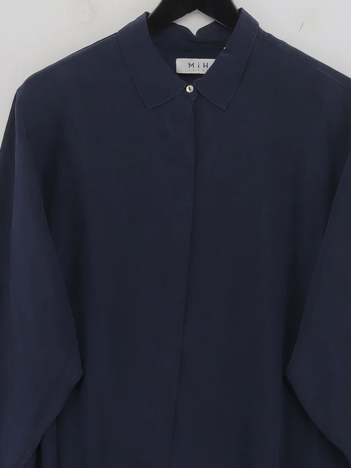 Blusa para mujer MiH UK 10 gráfico crema 100 % seda manga larga cuello básico Foto 3 de 4