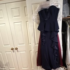 Navy Blue Sleeveless Formal Dress with Ruffle Detail
