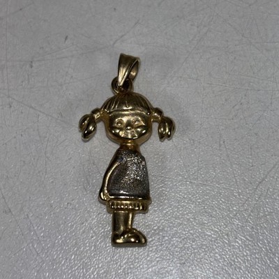 10K Gelbgold Baby Kind Mädchen lächelnd Kind Pferdeschwänze zweifarbig Anhänger Charm
