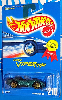 #ad Hot Wheels Mid 1990s Mainline Blue Card #210 Dodge Viper RT 10 Green w Gold UHs $8.00