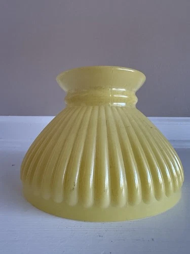 Vintage Yellow Ribbed Milk Glass Student Lamp Shade W/6” Fitter